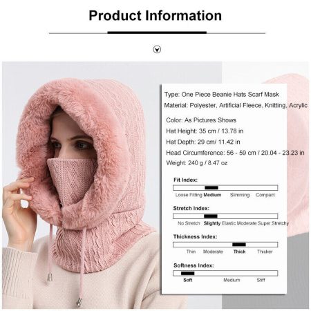 Slouchy Fleece Beanie Hats Scarf Mask Warmer Hooded Winter Pullover Knitted Hat