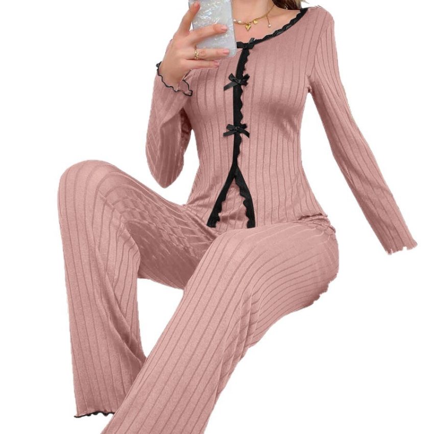 Long Sleeve Trousers Casual Homewear Lace Cardigan Suit