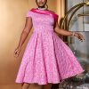 Jacquard Party Banquet Diagonal Collar Large Skirt A- Line Dress