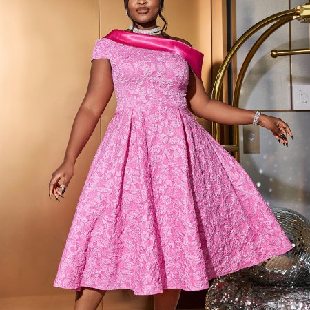 Jacquard Party Banquet Diagonal Collar Large Skirt A- Line Dress