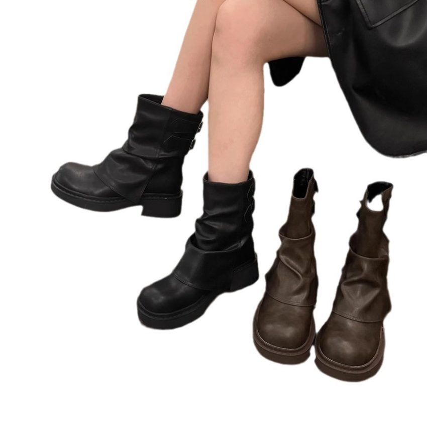 British Street Pleated Sleeve Slugged Bottom Boots