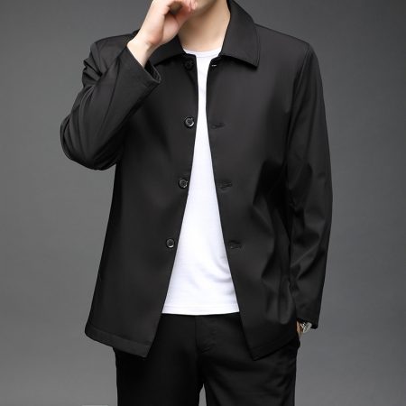 Fall Winter Men Polo Collar Solid Color Business