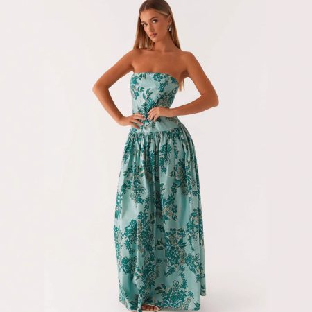 Fashion Tube Top Printed Long Dress Women