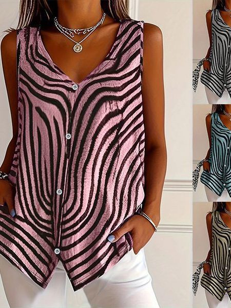 Spring And Summer New Women's Printed Button Cardigan Vest
