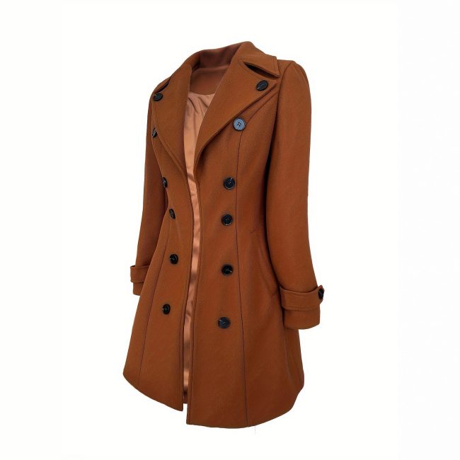 Elegant Women's Solid Color Double Breasted Woolen Coat
