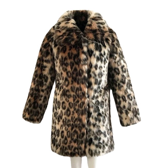 Lapel Leopard Like Fur Coat