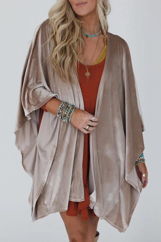 Smoke Gray Sleeve Open Front Velvet Kimono