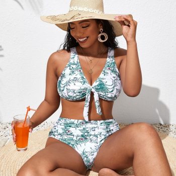 Long Sleeve Split Bikini Two-piece Set Plus Size Swimsuit