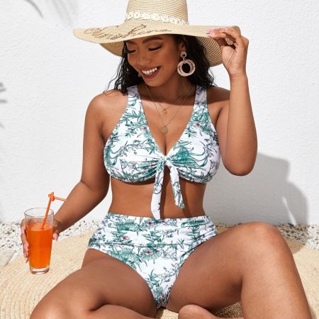 Long Sleeve Split Bikini Two-piece Set Plus Size Swimsuit