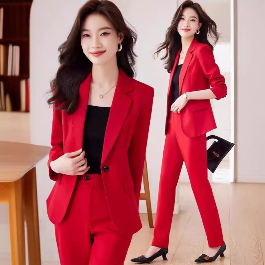 Red Blazer Women's Fall Winter Fashion Temperament Goddess Style Suit Suit
