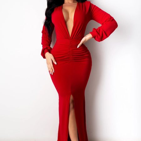 Women's Deep V-Neck Slim-Fit Evening Dress – Nightclub Glam, Shop Now