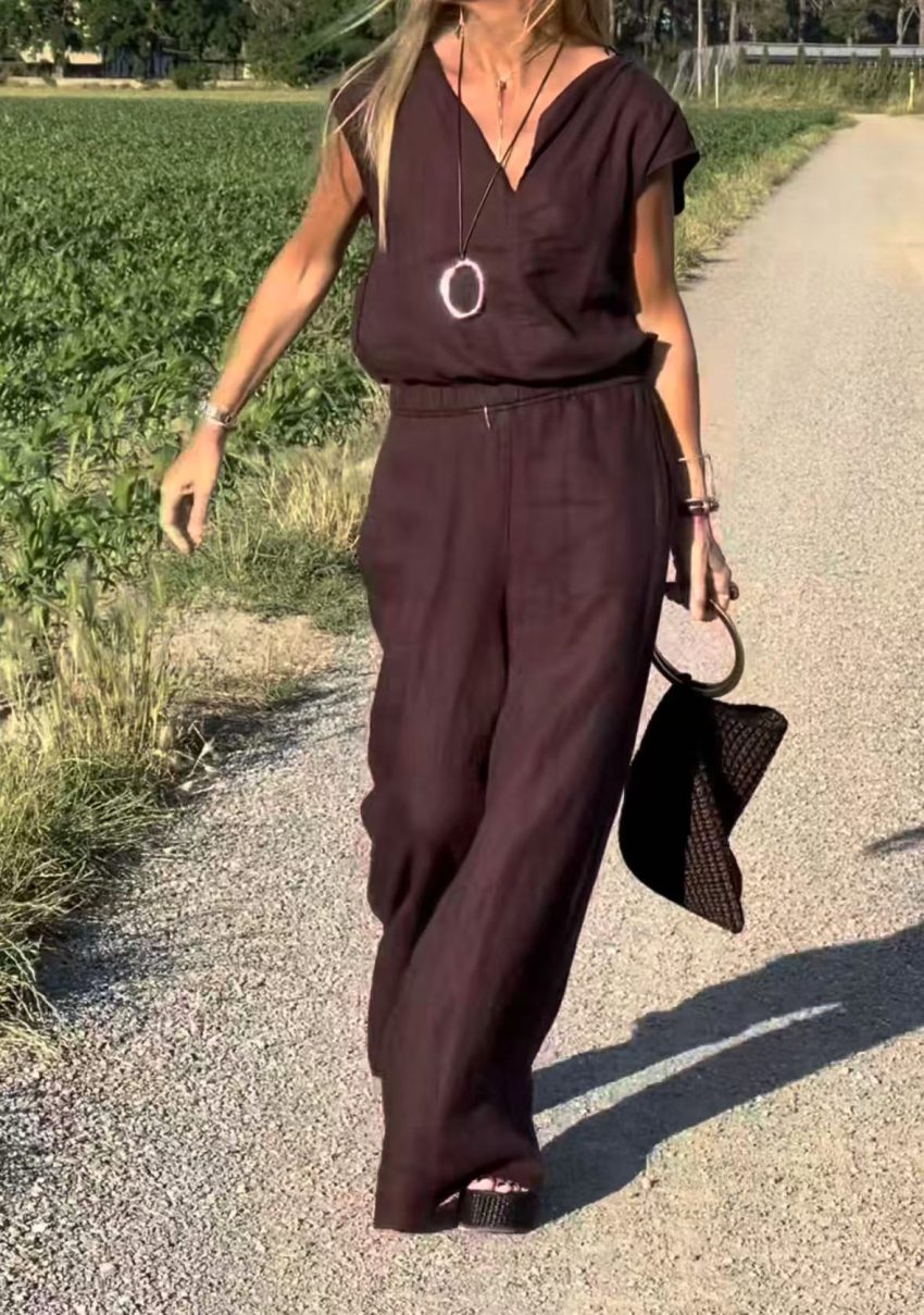 Cotton Linen Sleeveless Casual Vest Trousers Two-piece Set
