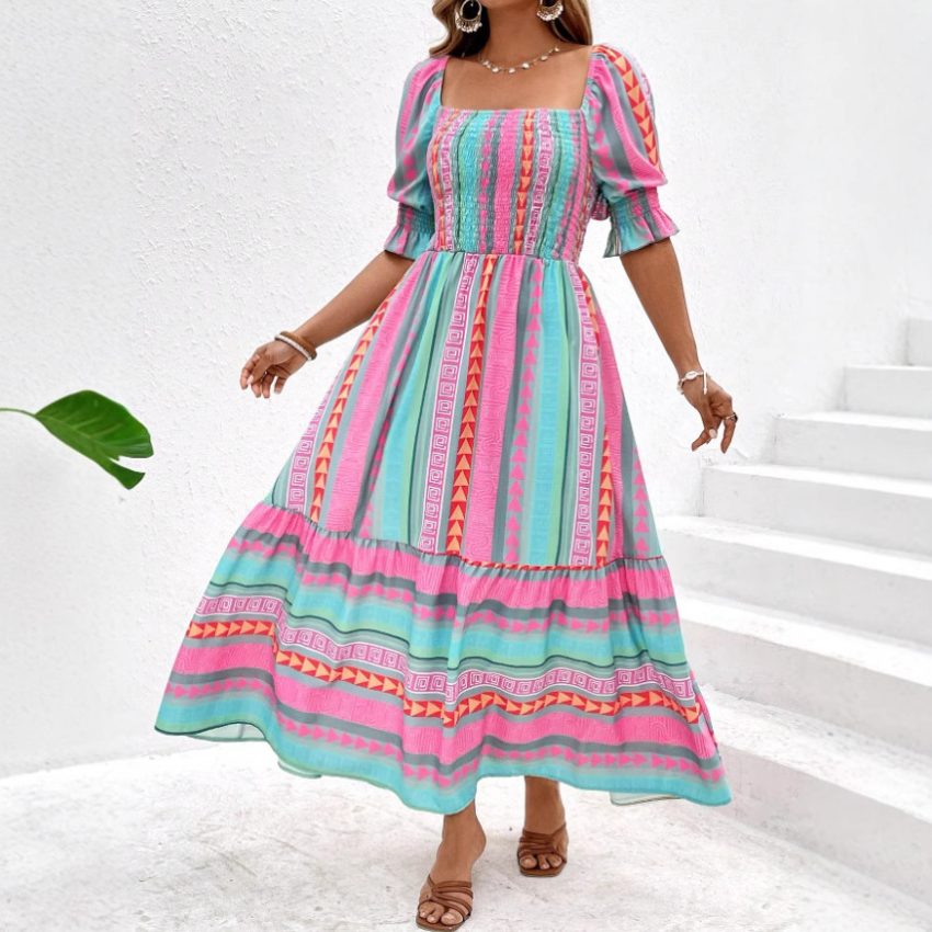 Spring And Summer Short Sleeve Dress Leisure Vacation