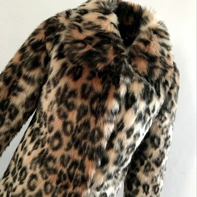 Lapel Leopard Like Fur Coat