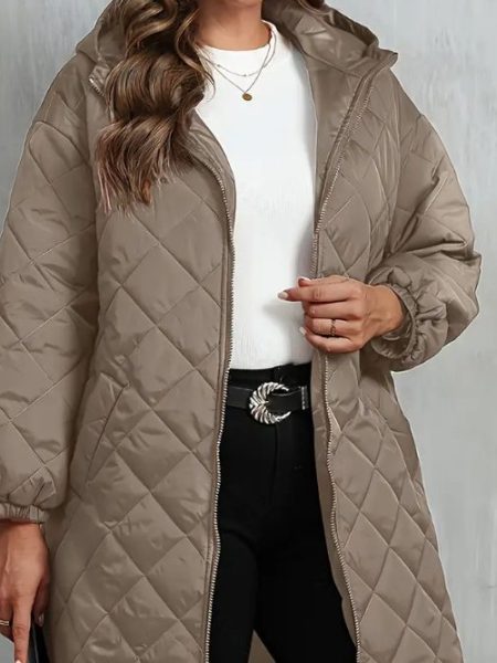 Women’s Elegant Hooded Cotton Jacket – Zipper Closure