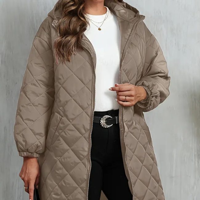Women’s Elegant Hooded Cotton Jacket – Zipper Closure