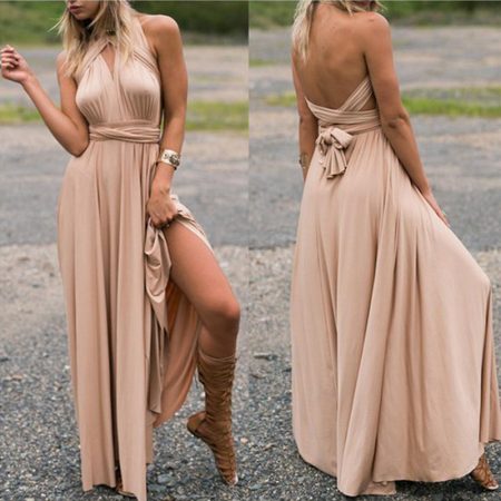 Women's Solid Color Multi-rope Cross Backless Bandage One-piece Dress
