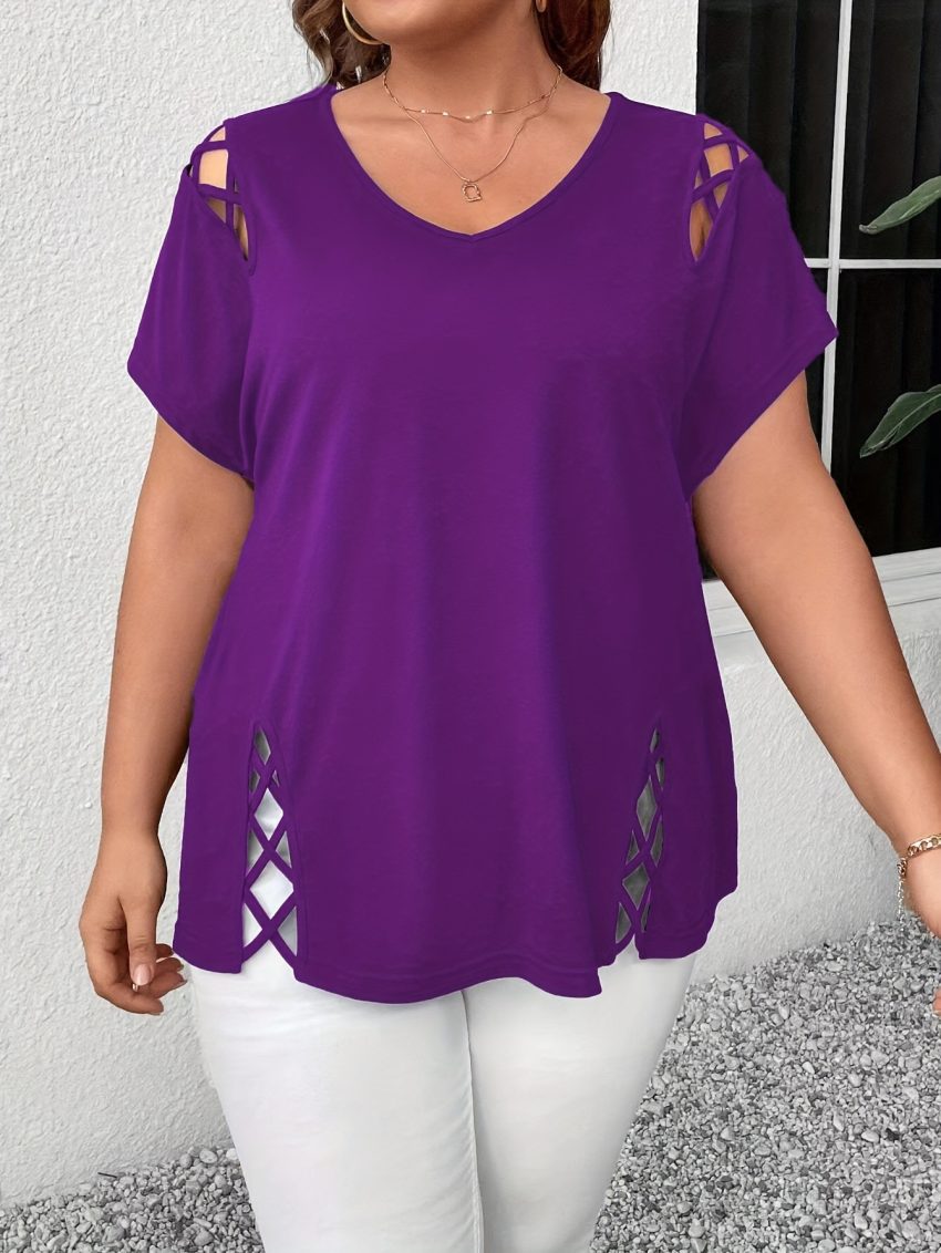 Women's European And American V-neck Cross-strap Short-sleeved T-shirt