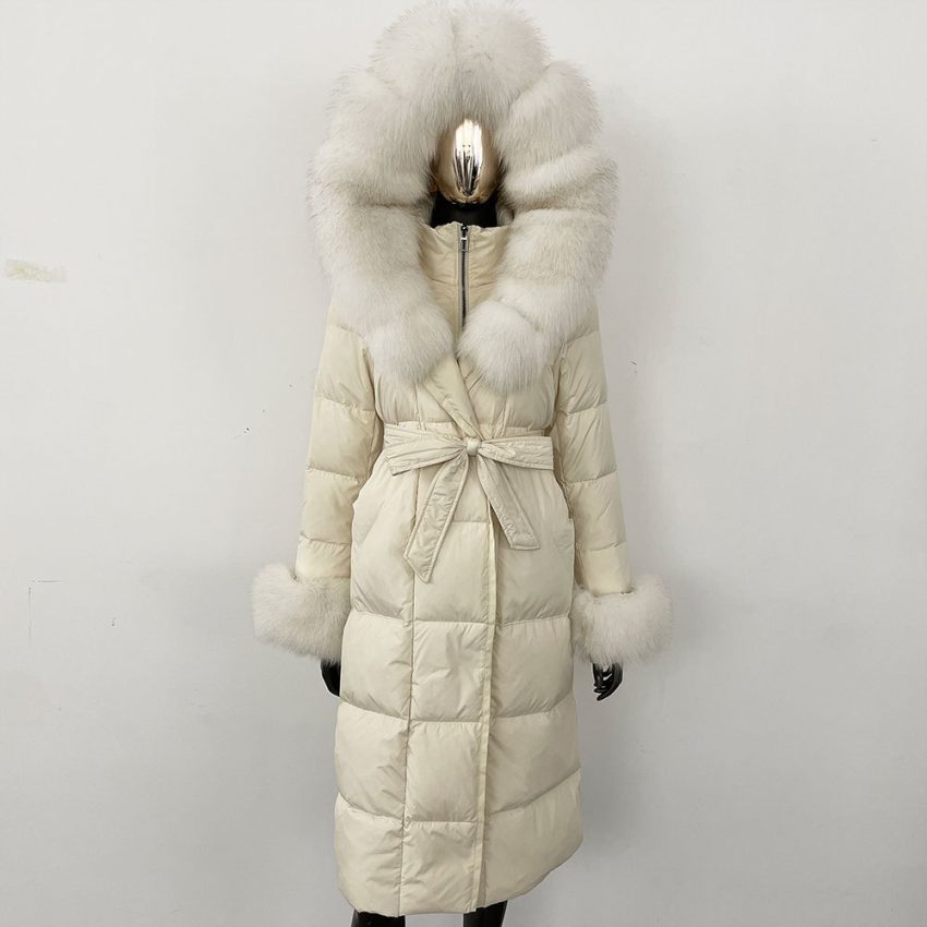 Thickened Long Section White Goose Down Slim Fit Women's Coat