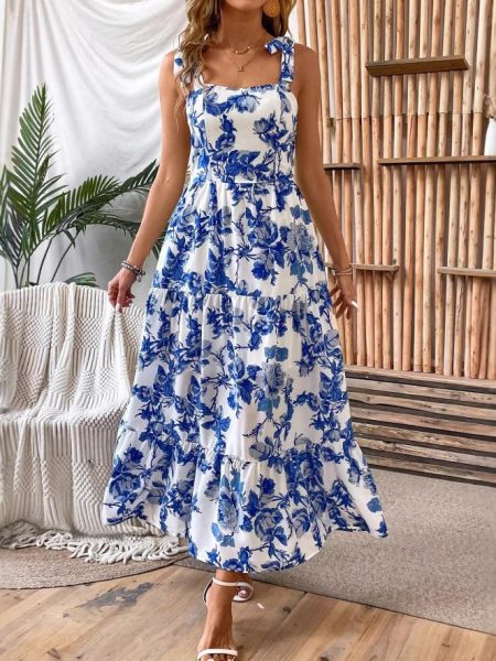 Sexy Sleeveless Lace Printing Fashion Midi Dress