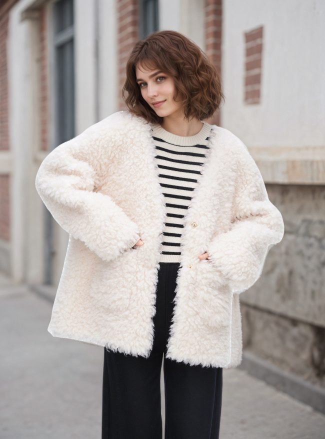 Fashionable Lamb Wool Velvet Padded Thickened Coat