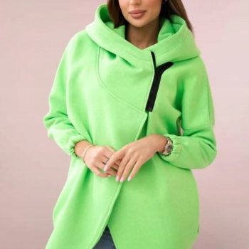 Hooded Sports Fleece Sweatshirt Casual Long-sleeved Zipper Jacket For Women Plus Size Solid Color Jacket