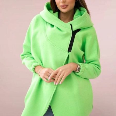 Hooded Sports Fleece Sweatshirt Casual Long-sleeved Zipper Jacket For Women Plus Size Solid Color Jacket