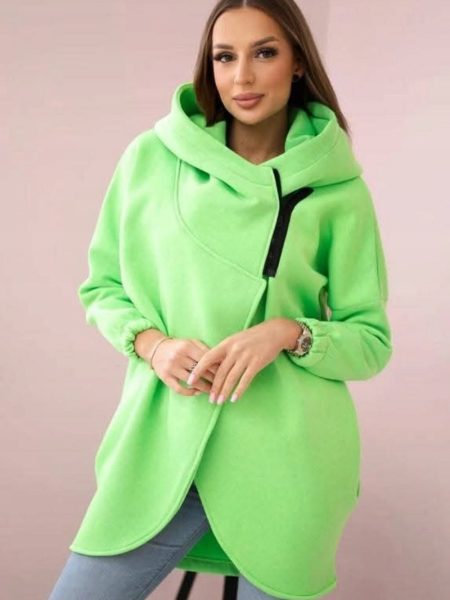 Hooded Sports Fleece Sweatshirt Casual Long-sleeved Zipper Jacket For Women Plus Size Solid Color Jacket