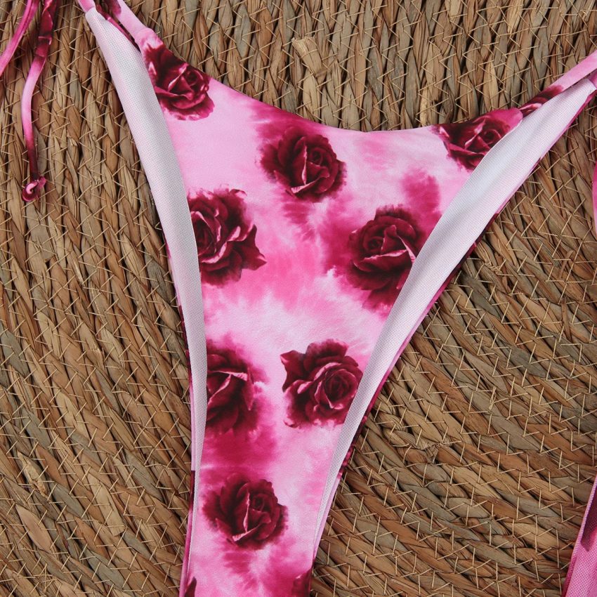 Women's Casual Rose Print Bikini Dress Suit