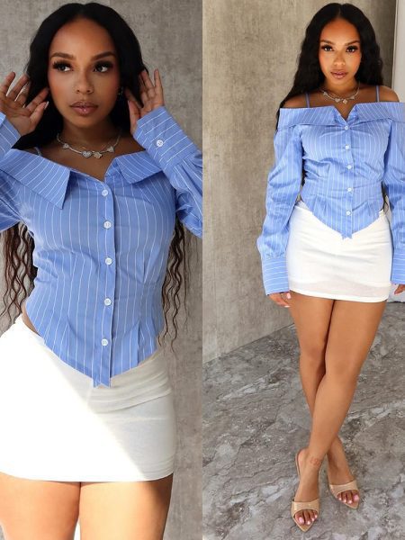 Hot Girl Style Women's Clothing Shirt Long Sleeve Off-the-shoulder Shirt Women