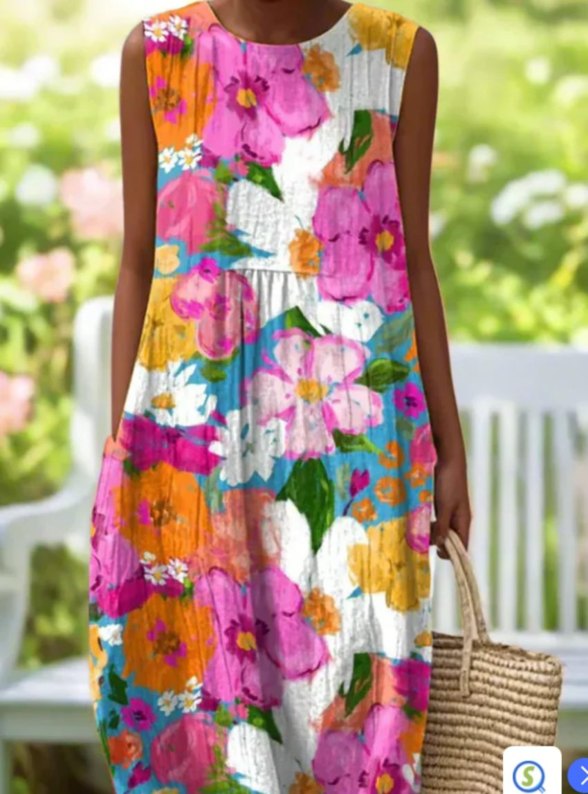 Sleeveless Round Neck Loose Dress For Women