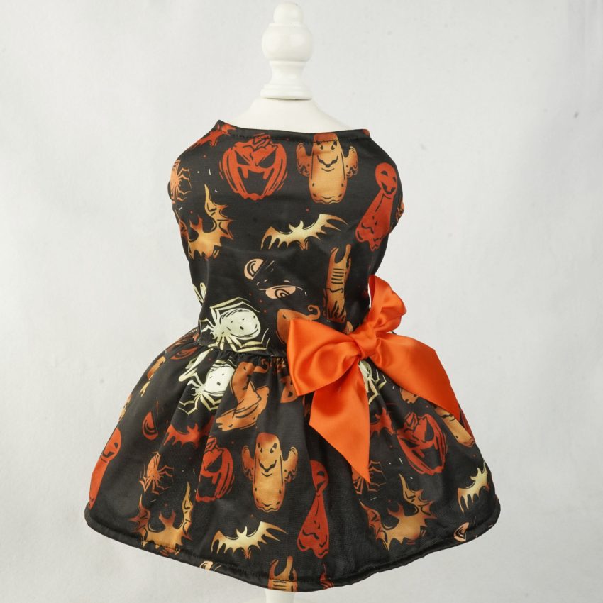 Halloween Small Dog Clothes Pet Dress Pumpkin Print Dress