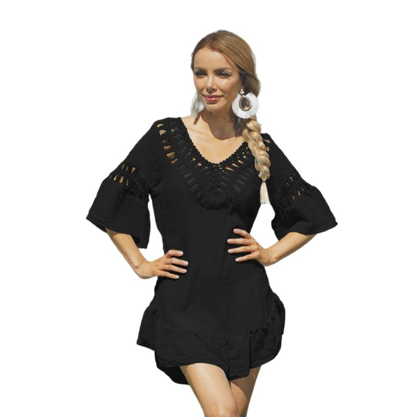 Women's Sexy Backless Hook Hollow Hair Ball Tassel Bikini Cover-up