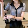 Color Contrast Retro Ice Silk Knitted Cardigan