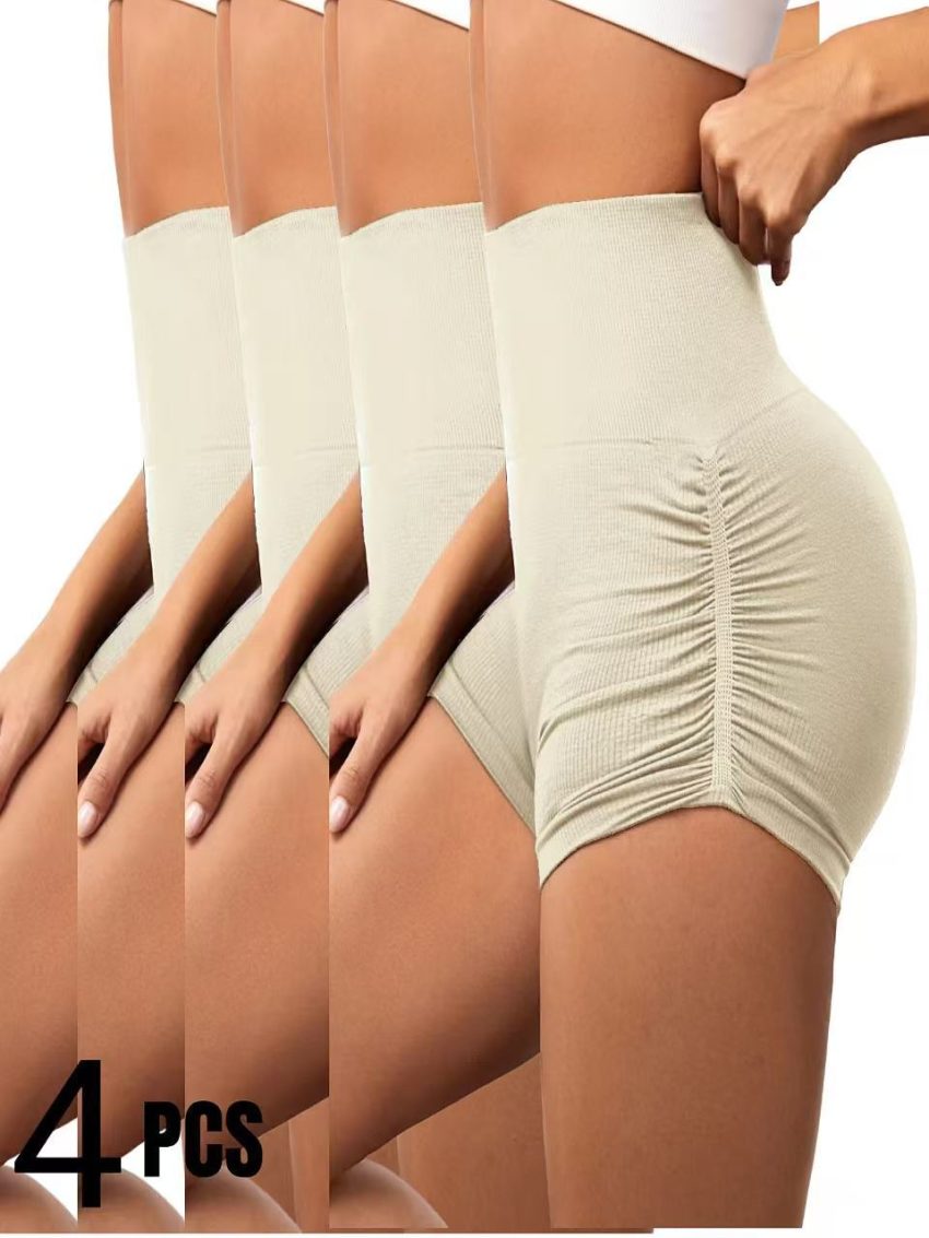 4 PCS Sexy Solid Color Women Fitness Sport Short